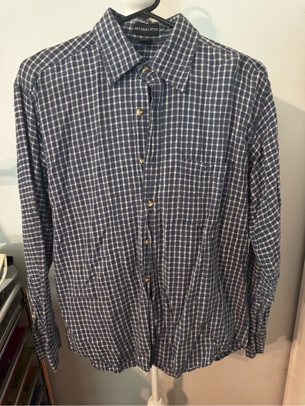 Casual Navy Check Button-Down Shirt by